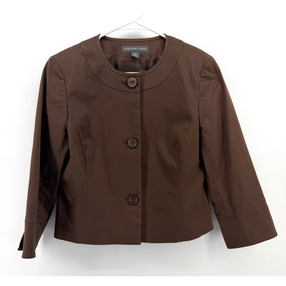 Josephine Chaus Blazer Brown Button Up Collarless Jacket Office Career Women 6